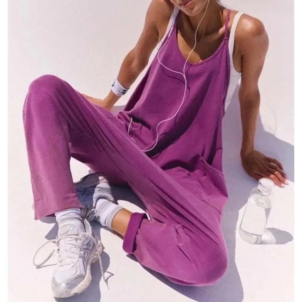 New Free People FP Movement Women's Sz S Hot Shot Jumpsuit Deep Mulberry - Picture 2 of 9
